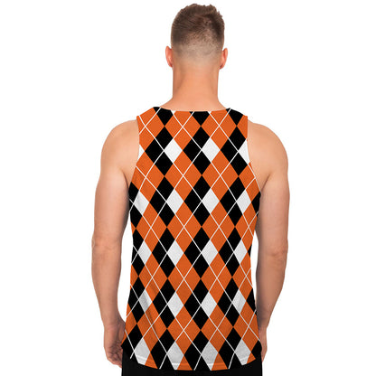 Orange White And Black Argyle Print Men's Tank Top