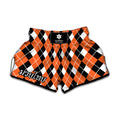 Orange White And Black Argyle Print Muay Thai Boxing Shorts