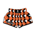 Orange White And Black Argyle Print Muay Thai Boxing Shorts