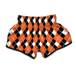 Orange White And Black Argyle Print Muay Thai Boxing Shorts