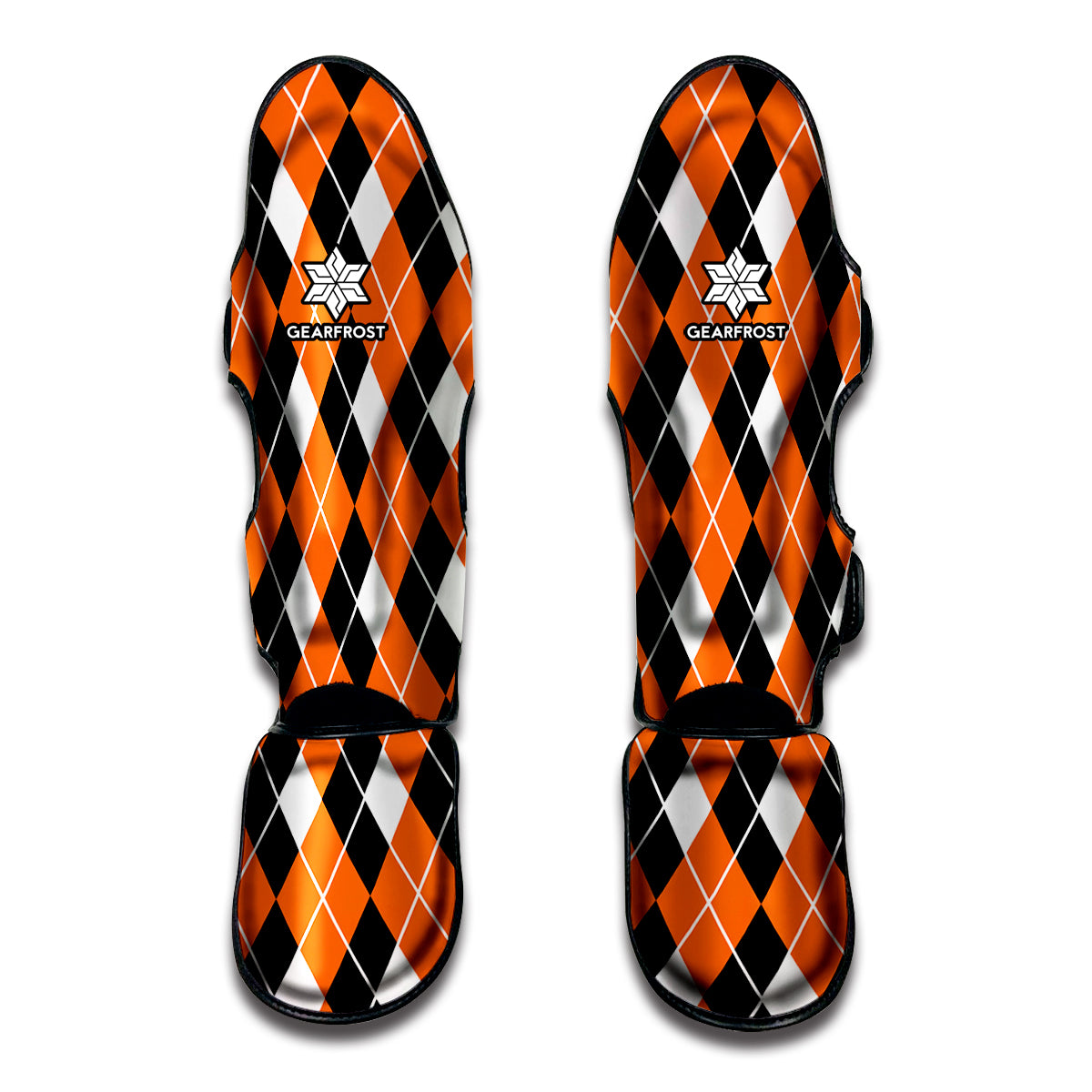 Orange White And Black Argyle Print Muay Thai Shin Guard