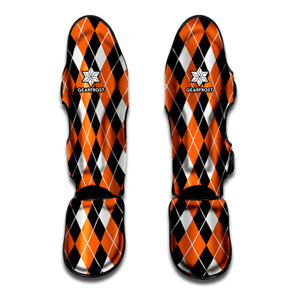 Orange White And Black Argyle Print Muay Thai Shin Guard