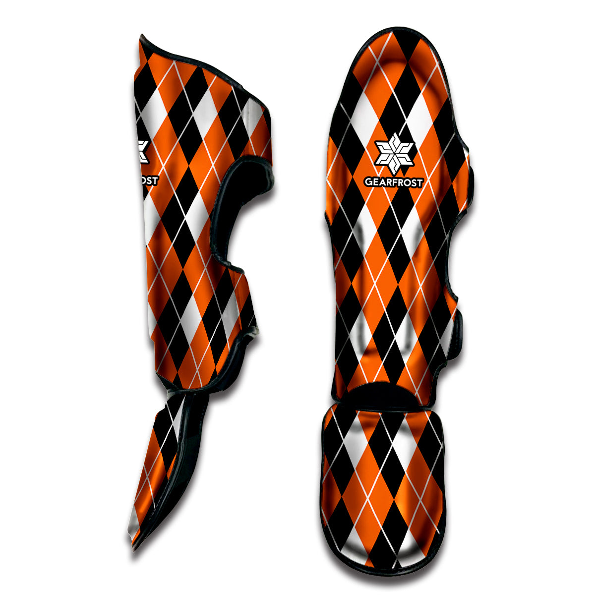 Orange White And Black Argyle Print Muay Thai Shin Guard