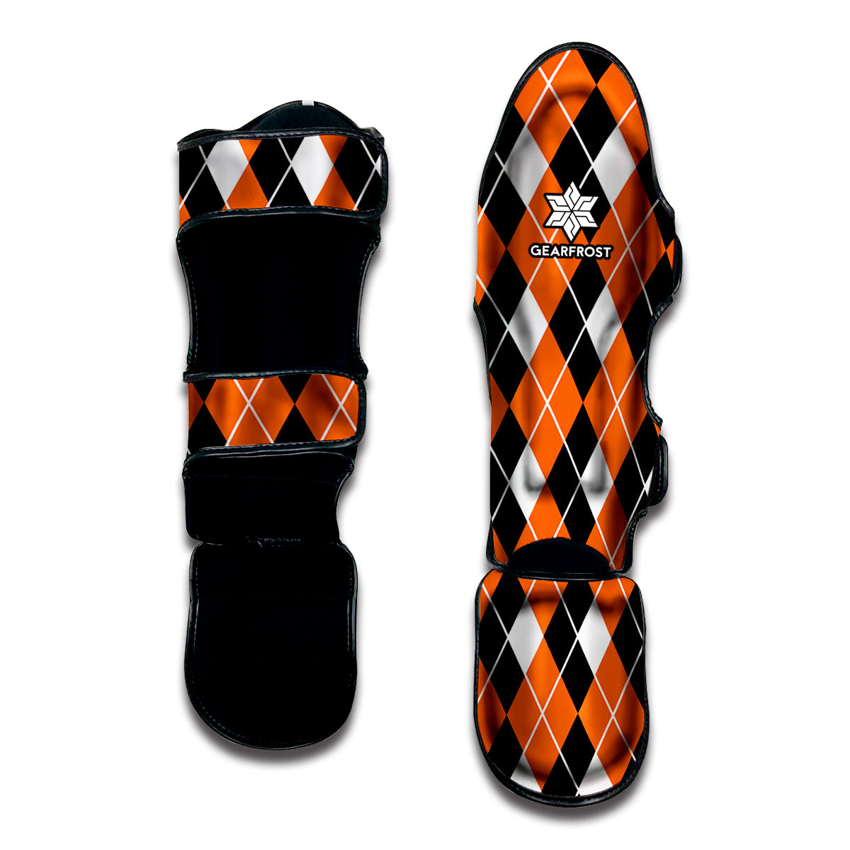 Orange White And Black Argyle Print Muay Thai Shin Guard