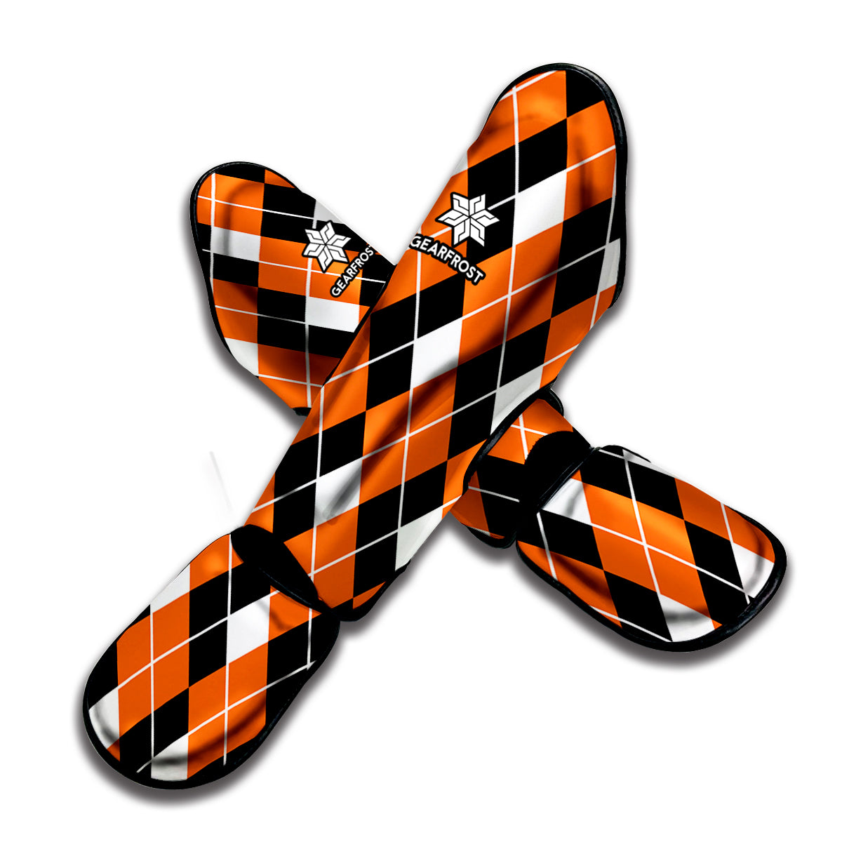 Orange White And Black Argyle Print Muay Thai Shin Guard