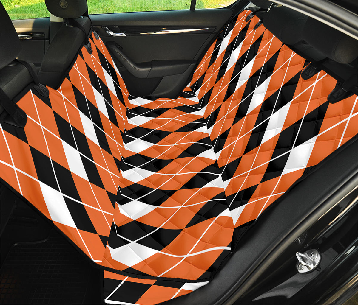 Orange White And Black Argyle Print Pet Car Back Seat Cover