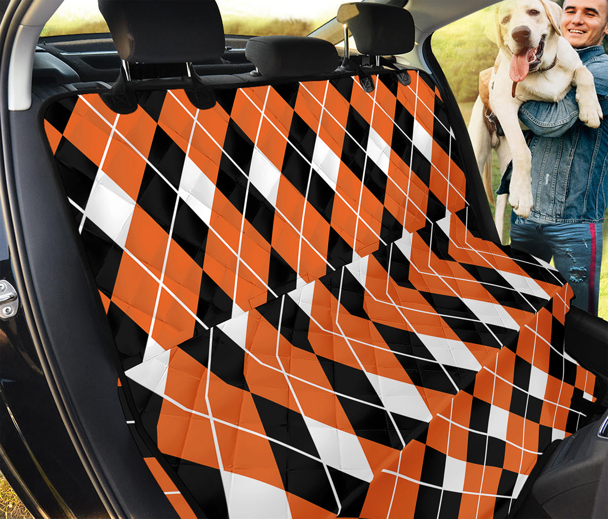 Orange White And Black Argyle Print Pet Car Back Seat Cover