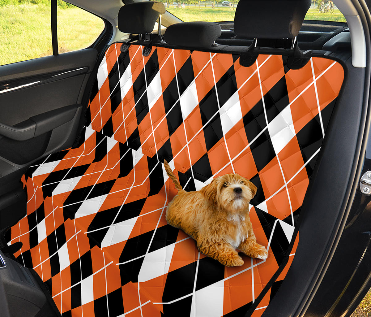 Orange White And Black Argyle Print Pet Car Back Seat Cover