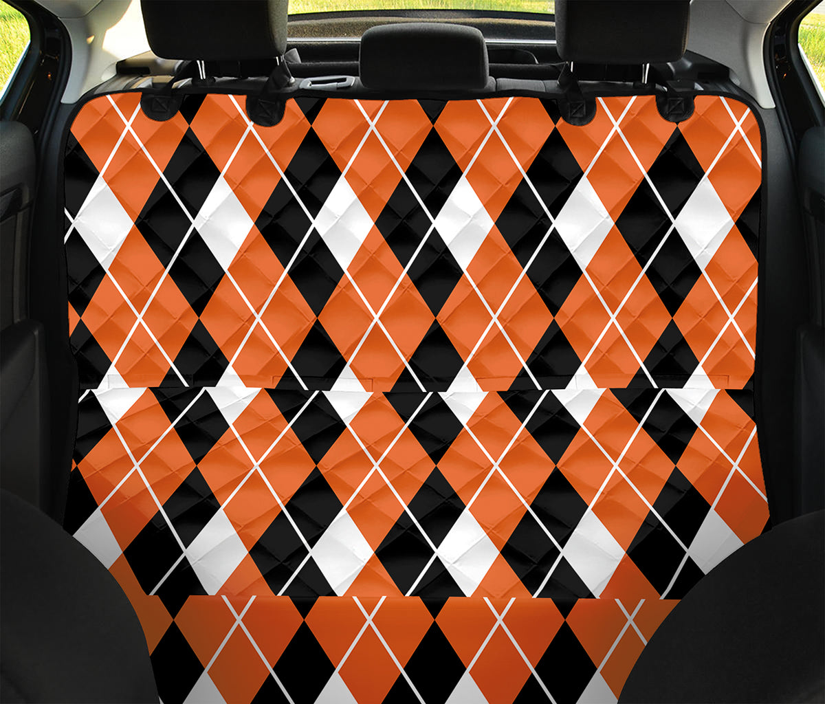 Orange White And Black Argyle Print Pet Car Back Seat Cover