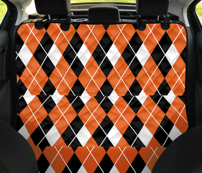 Orange White And Black Argyle Print Pet Car Back Seat Cover