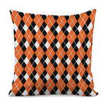 Orange White And Black Argyle Print Pillow Cover