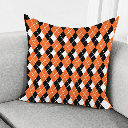 Orange White And Black Argyle Print Pillow Cover