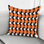 Orange White And Black Argyle Print Pillow Cover