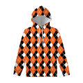 Orange White And Black Argyle Print Pullover Hoodie