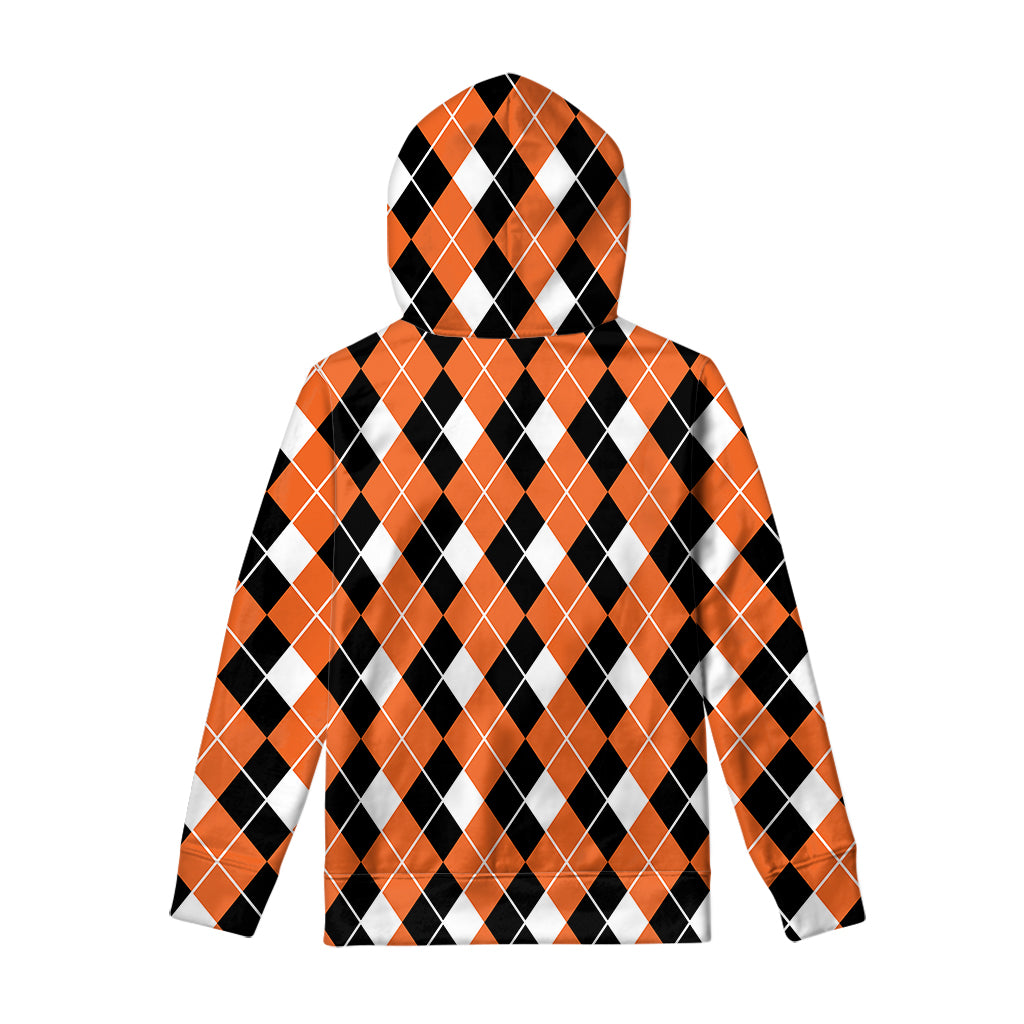 Orange White And Black Argyle Print Pullover Hoodie