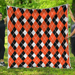 Orange White And Black Argyle Print Quilt