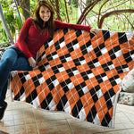 Orange White And Black Argyle Print Quilt