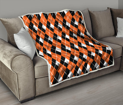 Orange White And Black Argyle Print Quilt
