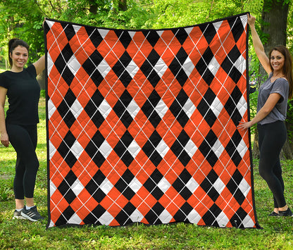 Orange White And Black Argyle Print Quilt