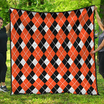 Orange White And Black Argyle Print Quilt