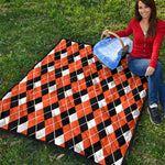 Orange White And Black Argyle Print Quilt
