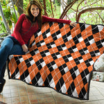 Orange White And Black Argyle Print Quilt