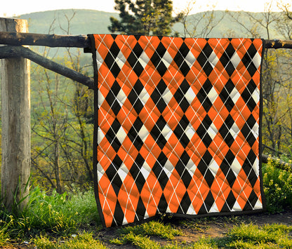 Orange White And Black Argyle Print Quilt