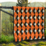 Orange White And Black Argyle Print Quilt