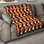 Orange White And Black Argyle Print Quilt