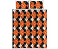 Orange White And Black Argyle Print Quilt Bed Set
