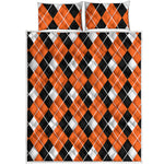 Orange White And Black Argyle Print Quilt Bed Set
