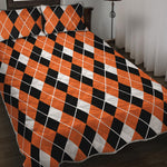 Orange White And Black Argyle Print Quilt Bed Set