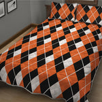 Orange White And Black Argyle Print Quilt Bed Set