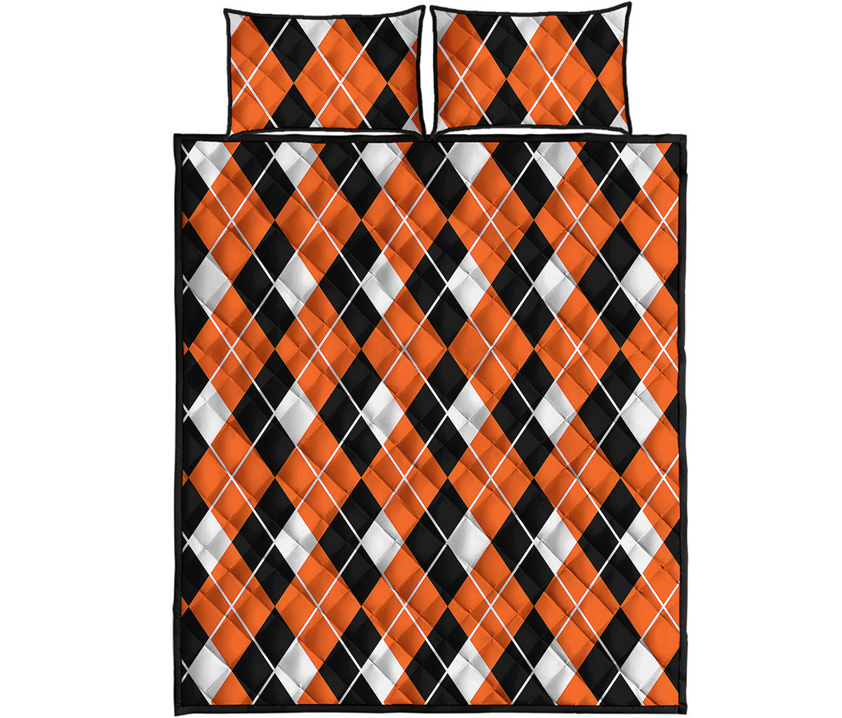 Orange White And Black Argyle Print Quilt Bed Set