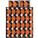 Orange White And Black Argyle Print Quilt Bed Set