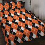 Orange White And Black Argyle Print Quilt Bed Set
