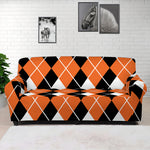 Orange White And Black Argyle Print Sofa Cover
