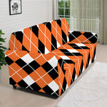 Orange White And Black Argyle Print Sofa Cover