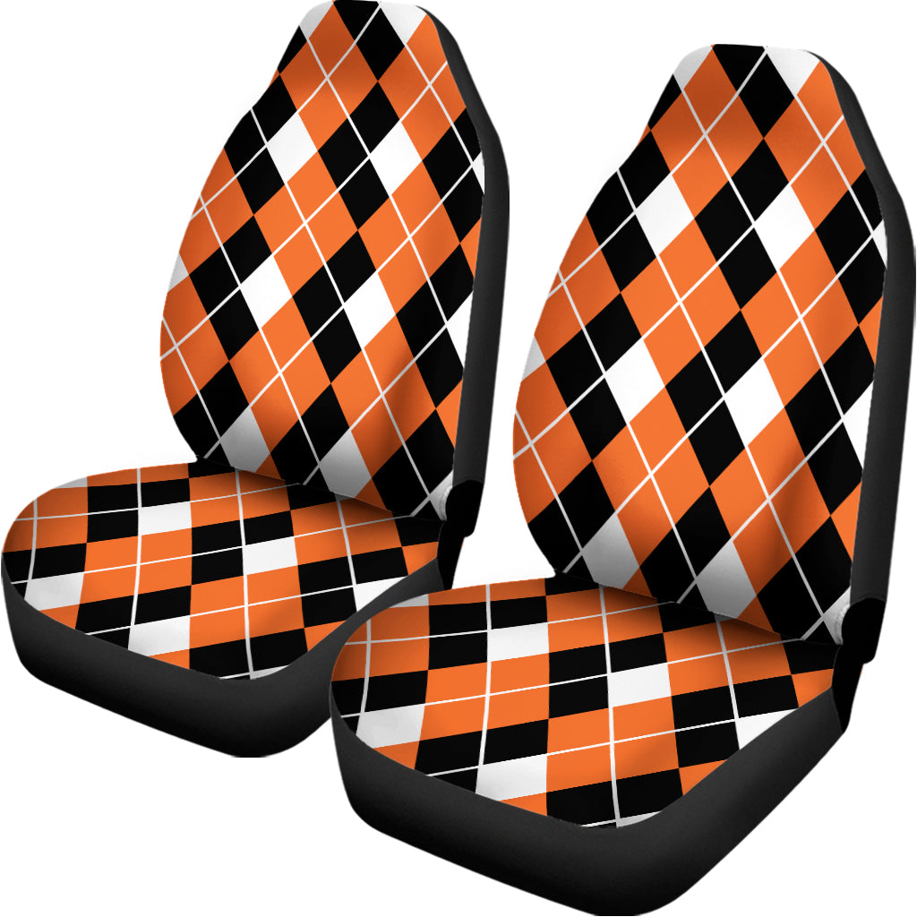 Orange White And Black Argyle Print Universal Fit Car Seat Covers
