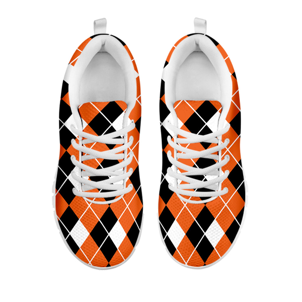 Orange White And Black Argyle Print White Sneakers