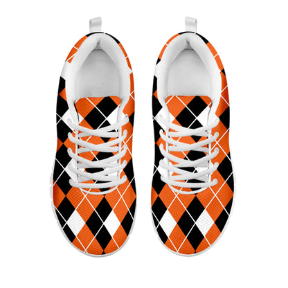 Orange White And Black Argyle Print White Sneakers