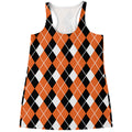 Orange White And Black Argyle Print Women's Racerback Tank Top