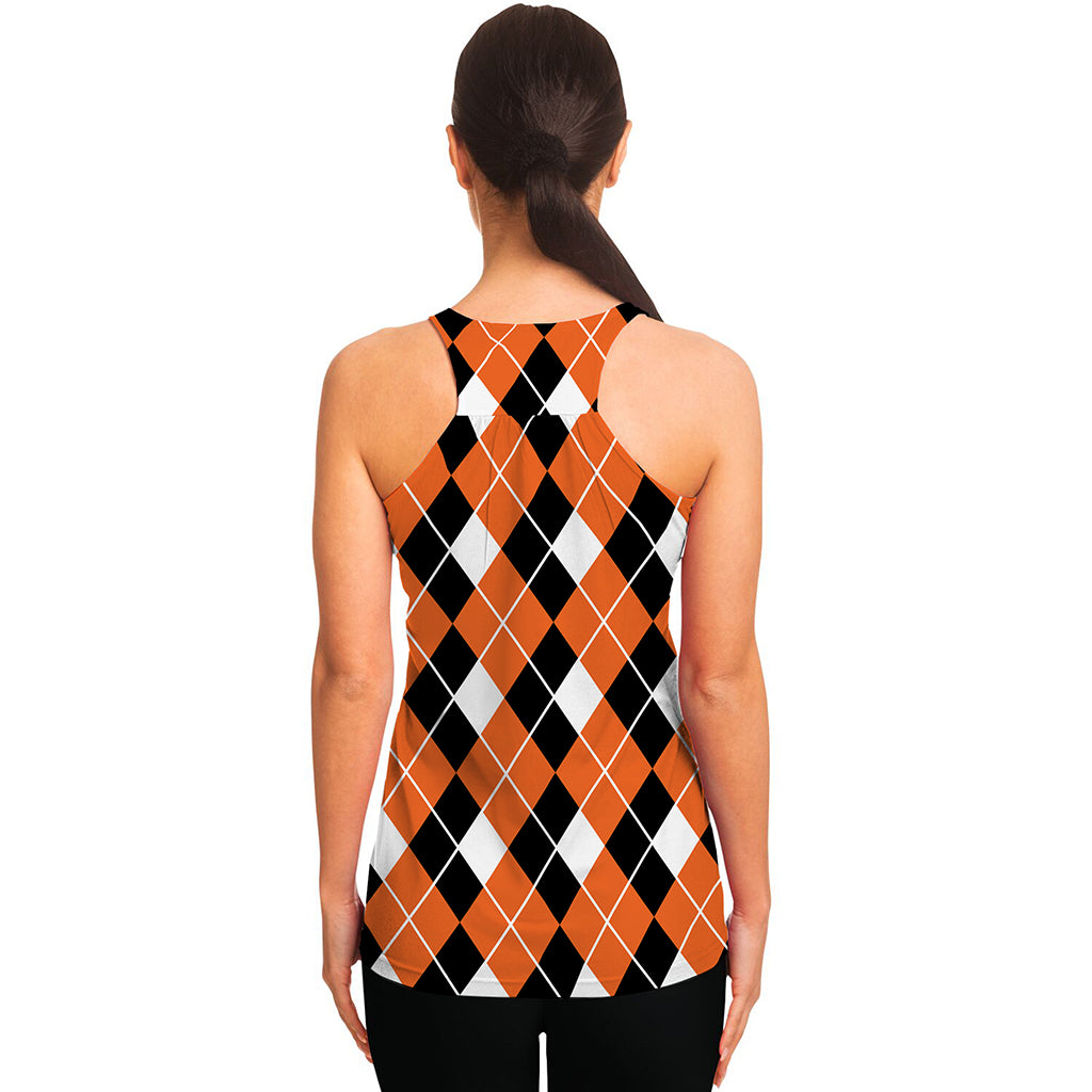 Orange White And Black Argyle Print Women's Racerback Tank Top