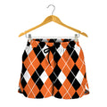 Orange White And Black Argyle Print Women's Shorts