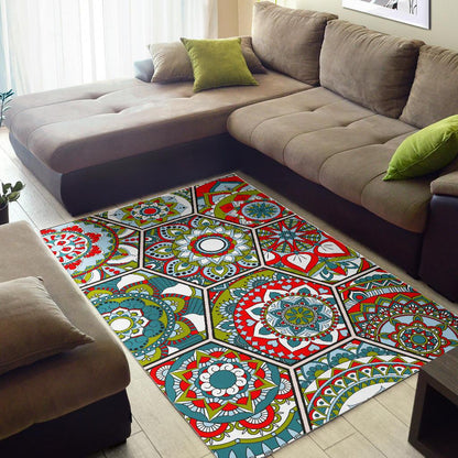 Oriental Mandala Bohemian Pattern Print Area Rug GearFrost