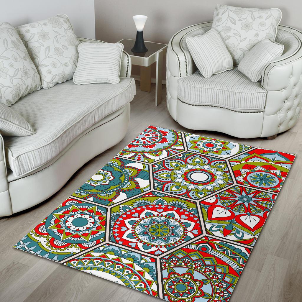 Oriental Mandala Bohemian Pattern Print Area Rug GearFrost
