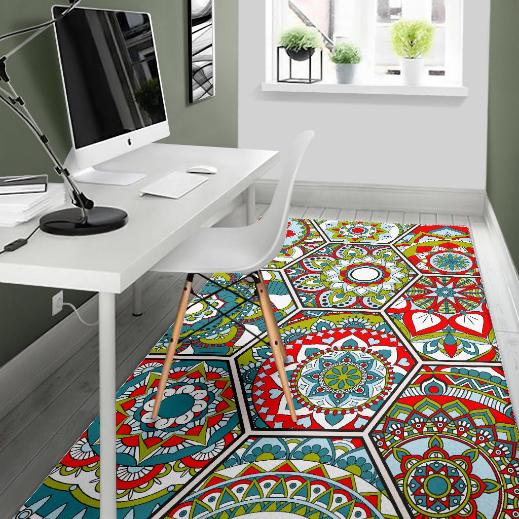 Oriental Mandala Bohemian Pattern Print Area Rug GearFrost