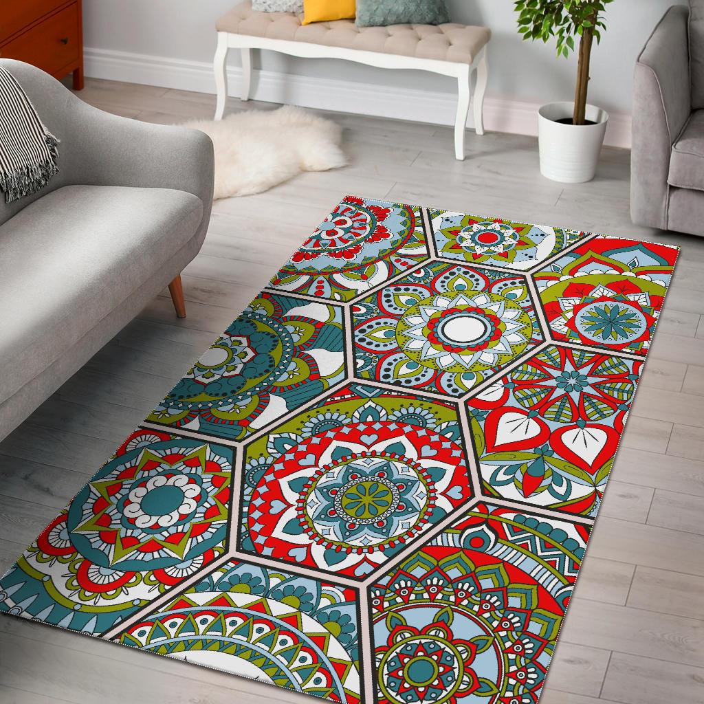 Oriental Mandala Bohemian Pattern Print Area Rug GearFrost
