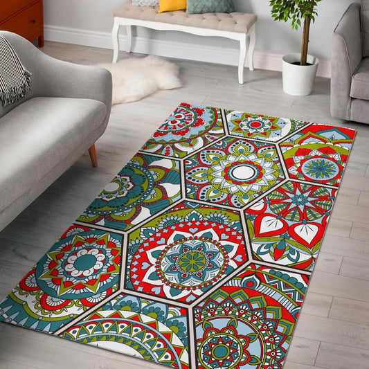 Oriental Mandala Bohemian Pattern Print Area Rug GearFrost