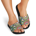 Oriental Mandala Bohemian Pattern Print Black Slide Sandals